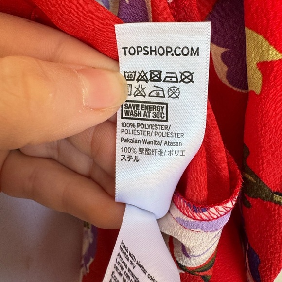 TopShop Cherry Red Floral Hawaiian Tied Wrap Cropped Blouse Womens 4 Beach - Picture 5 of 7